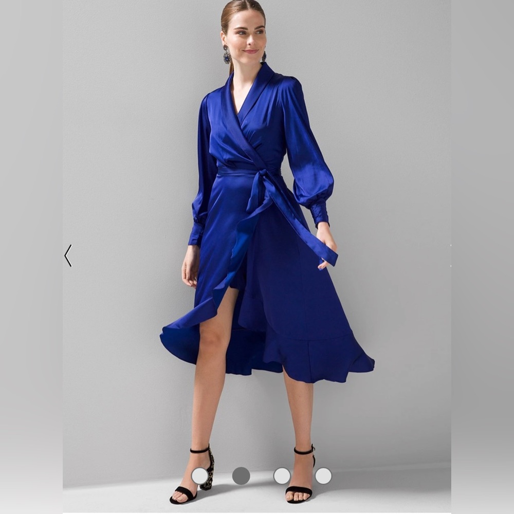🔥SALE🔥WHBM Sleeve Satin Wrap Dress NEW ⭐️ - Picture 5 of 7